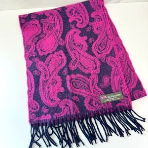 Made In Scotland 100% Cashmere Scarf Paisley Fringe Winter Pink Purple